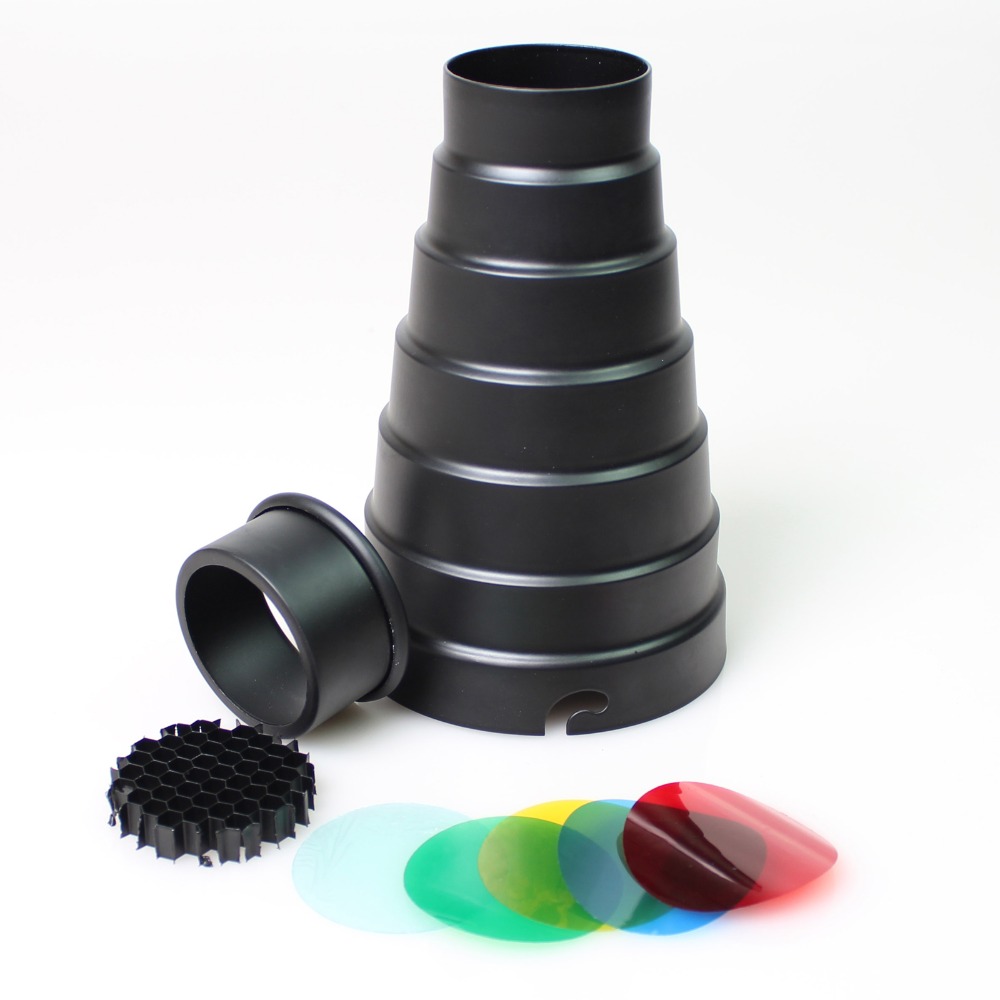 Snoot Flash Modifier - Metal Conical Snoot with Honeycomb Grid