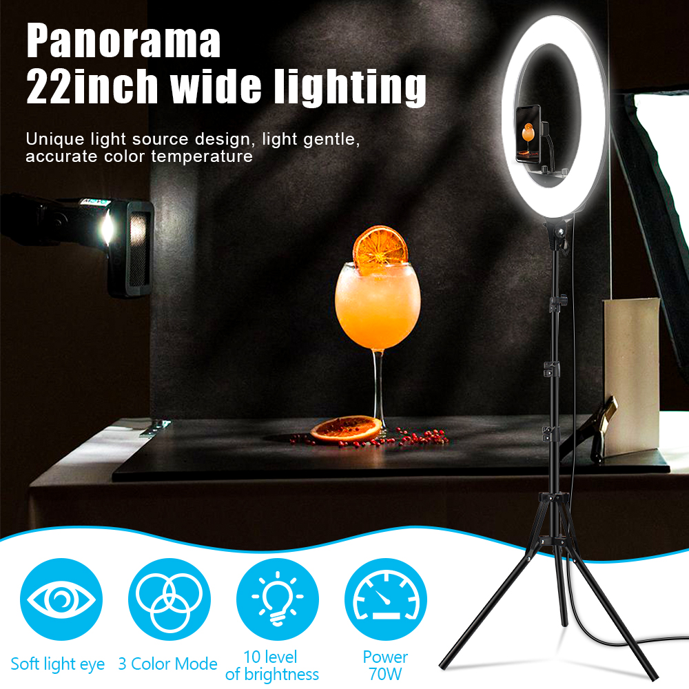 22 Inch LED Ring Light Selfie  - Photography Lighting With Umbrella のレビューと価格