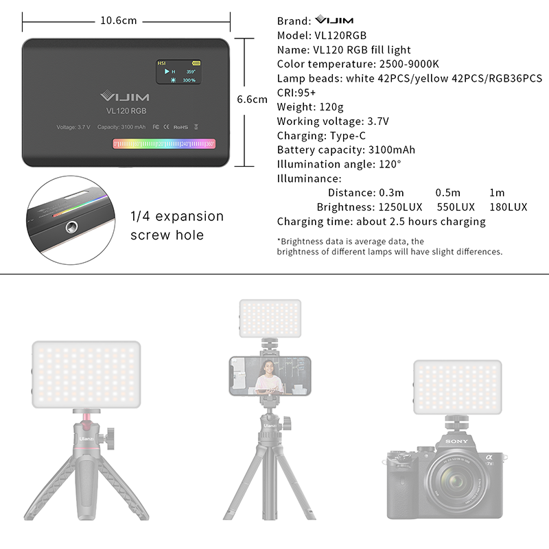 Ulanzi VL120 RGB Camera Video  - Photography Lighting With Umbrella のレビューと価格
